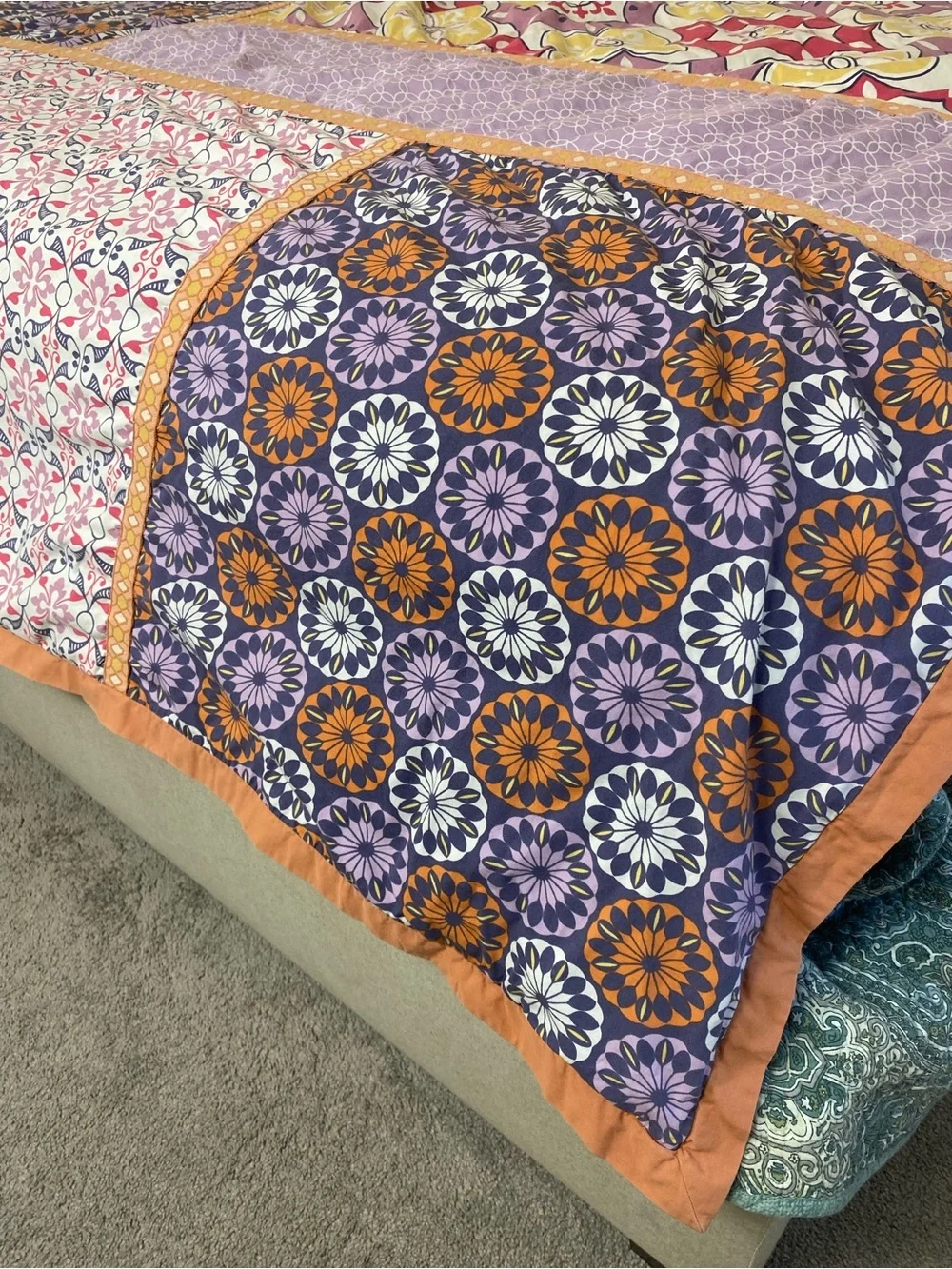 Sky Patchwork Duvet Cover in Pink, Yellow, Purple, Orange Twin